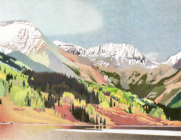 Горы цветными карандашами