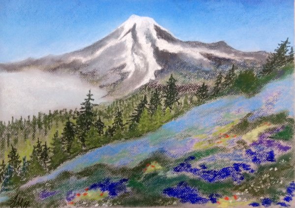 Горы цветными карандашами