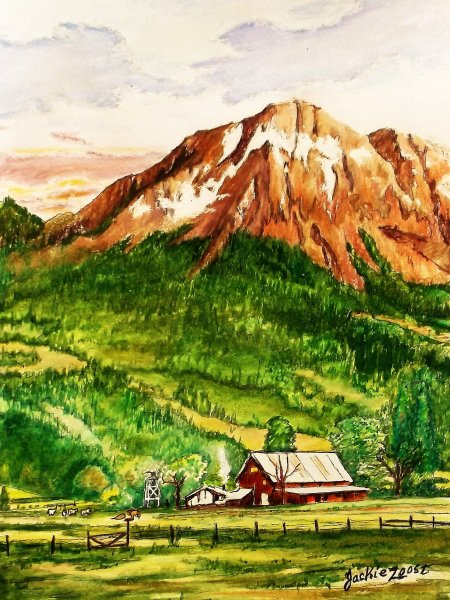 Декоративный пейзаж цветными карандашами