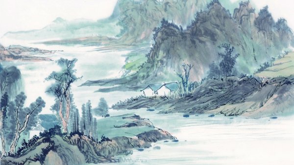 Горный пейзаж акварелью