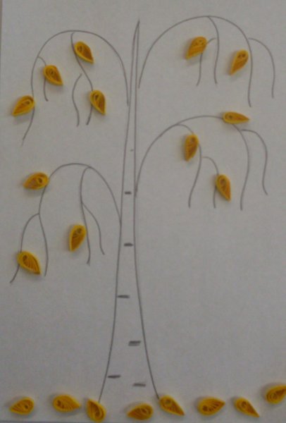 Рисование осенней березы для ср.гр