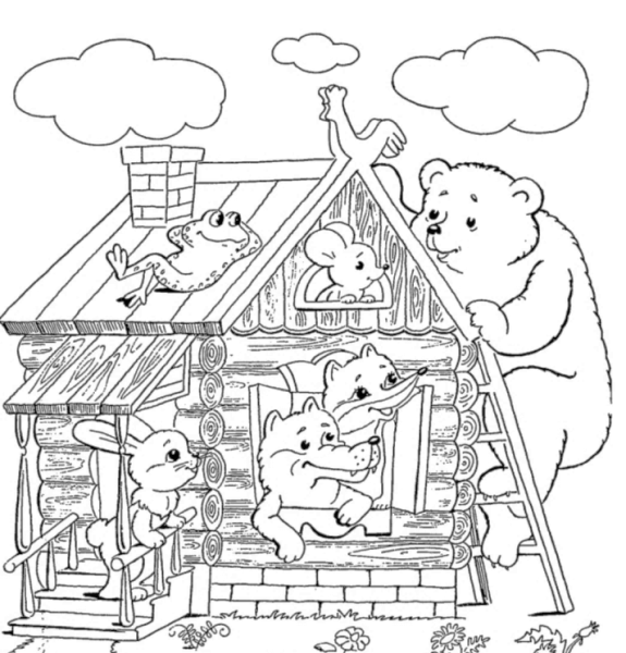 Дом из сказки Теремок раскраска