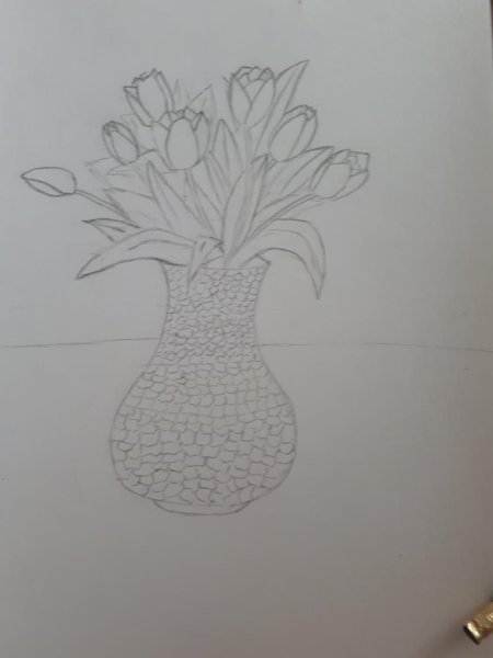 Осенние цветы в вазе карандашом