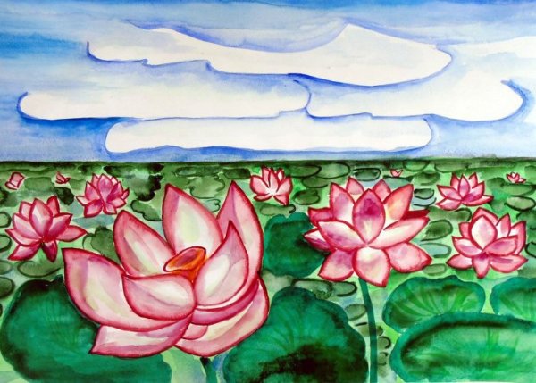 Пейзаж с тигром простым карандашом