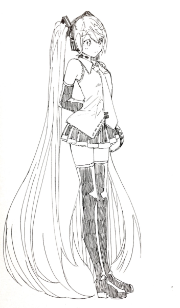 Мику Хатсуне в полный рост в карандашом