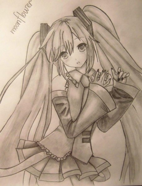 Аниме нарисовать Хатсуне Мику карандашом