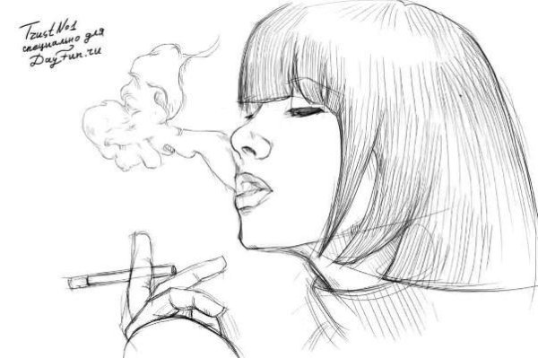 Девушка с сигаретой рисунок карандашом