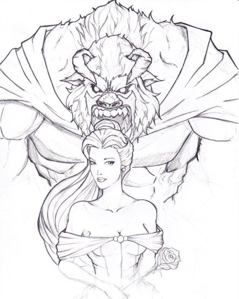 Красавица и чудовище карандашом