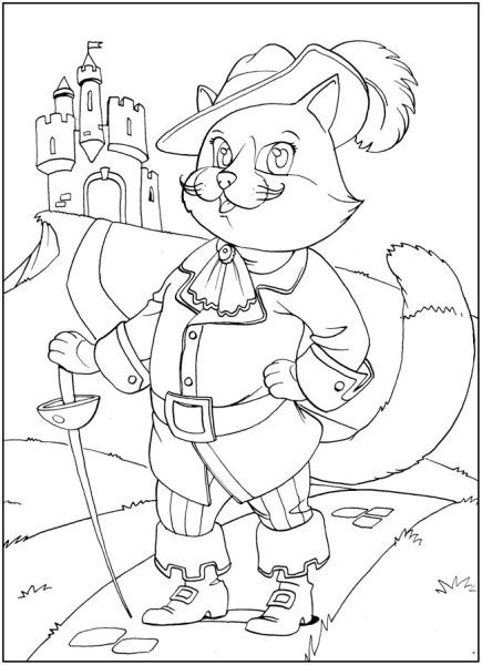 Раскраска кот в сапогах Арли Пьеро