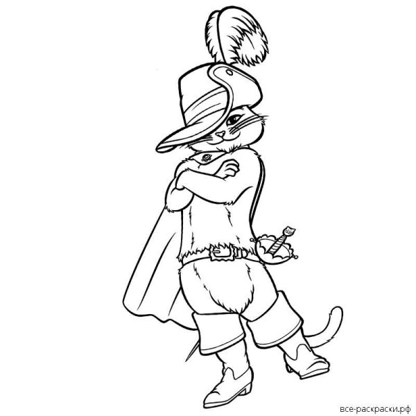 Раскраска кота в сапогах из сказки Шарля Перро