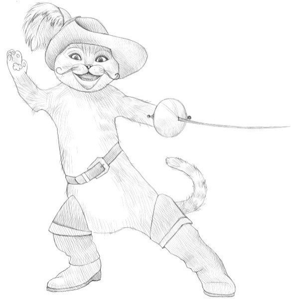 Кот в сапогах рисунок карандашом