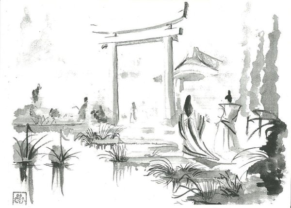 Японский пейзаж в графике