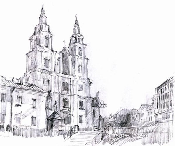 Архитектурный пейзаж карандашом