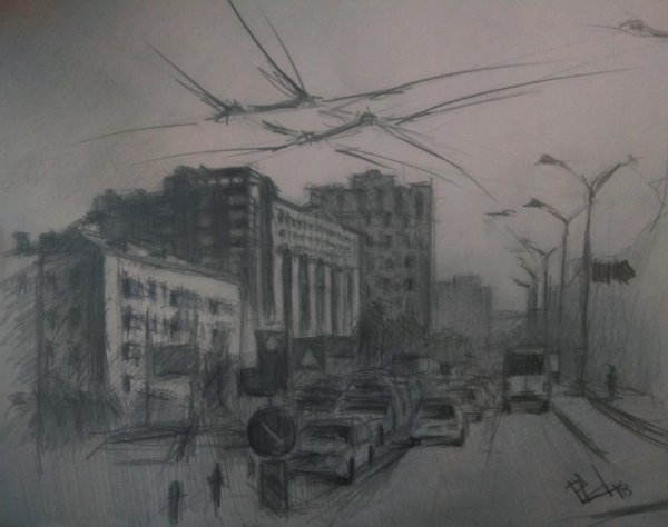 Минск рисунок карандашом