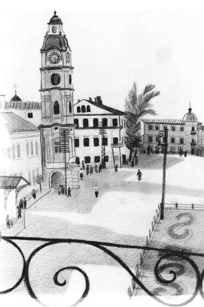 Городской пейзаж простым карандашом