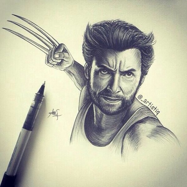 Хью Джекман карандашом