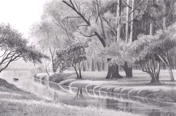 Реалистичный пейзаж карандашом