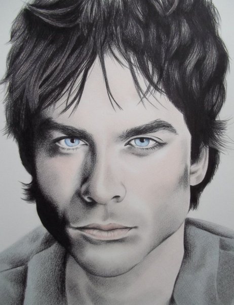 Портрет Деймона Сальваторе карандашом