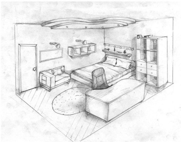 Рисование интерьера комнаты