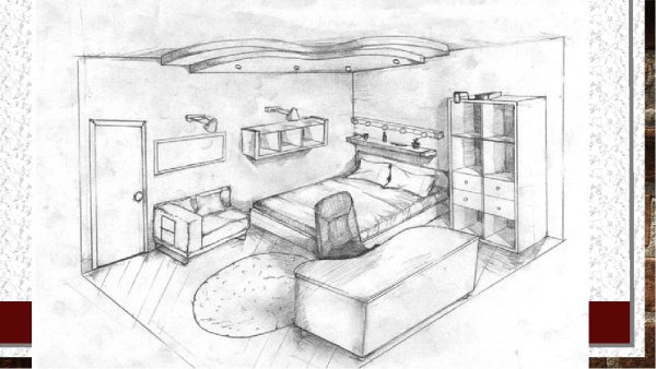 Интерьер комнаты карандашом