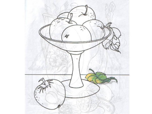Ваза с фруктами рисунок карандашом