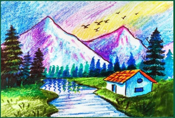 Домик в лесу карандашом