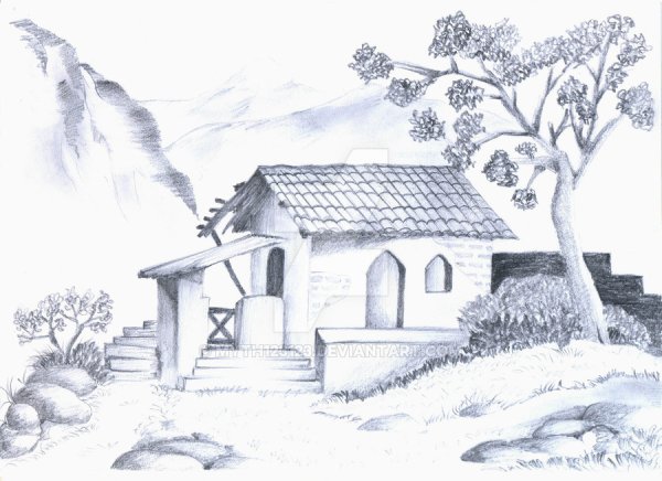 Домик в лесу набросок