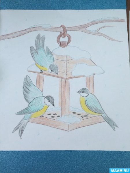 Рисование кормушки и синички