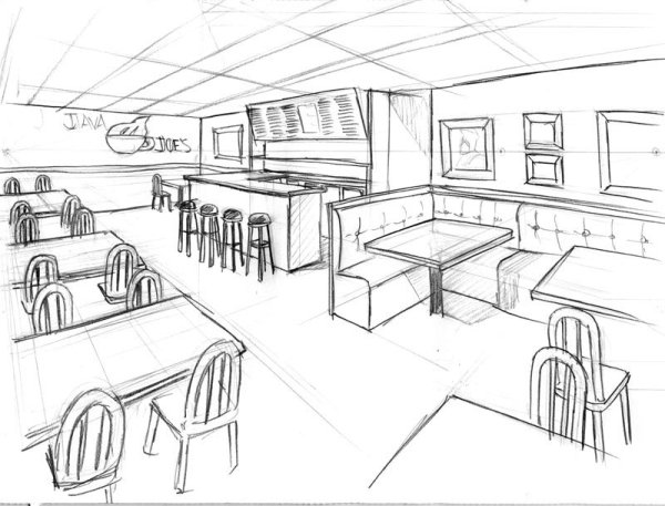 Рисование интерьера кафе