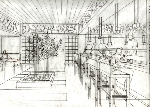 Эскиз интерьера кафе