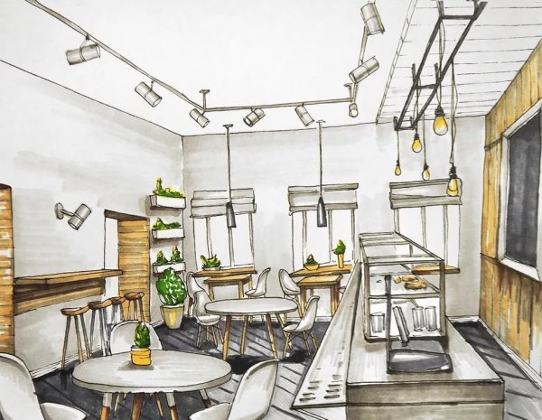 Эскиз интерьера кафе