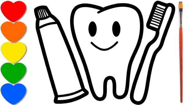 Зуб раскраска для детей