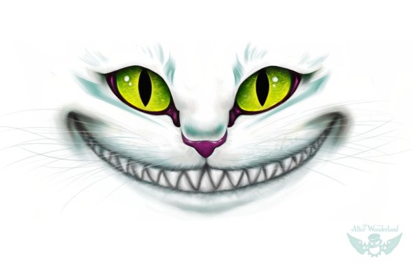 Улыбка Чеширского кота на белом фоне