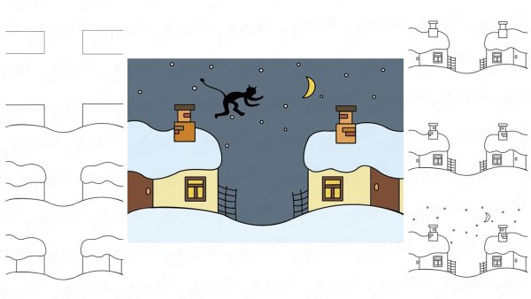 Нарисовать рисунок ночь перед Рождеством