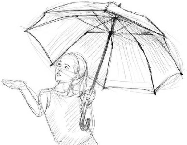 Девушки с зонтиком для срисовки