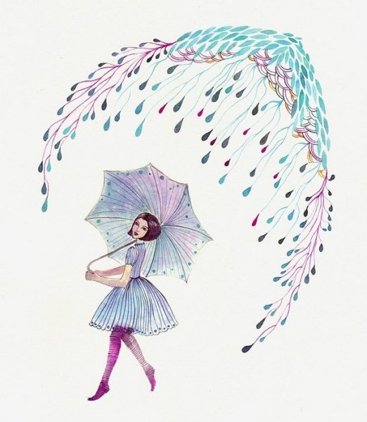 Графика девочка с зонтиком