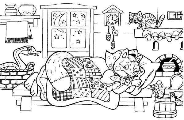 Раскраска по сказке Лисичка со скалочкой