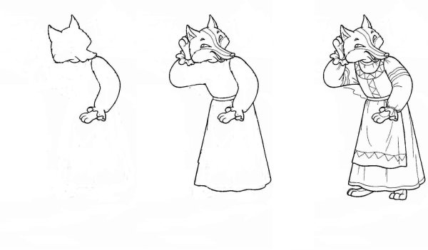 Лиса со скалочкой раскраска