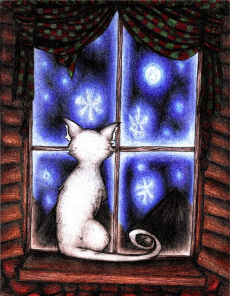 Кот на окошке рисунок