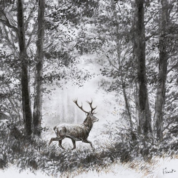 Пейзажи с оленем карандашом