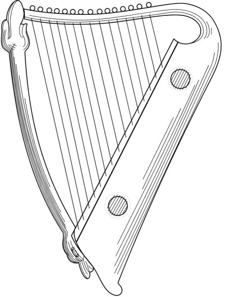 Раскраска арфа музыкальный инструмент