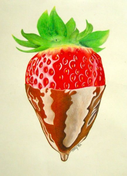 Клубника акварелью