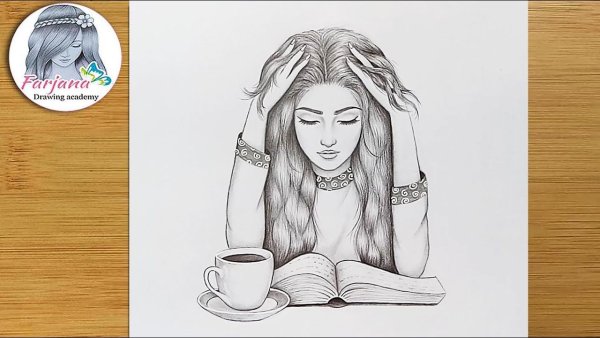 Девушка в расчете рисунок карандашом