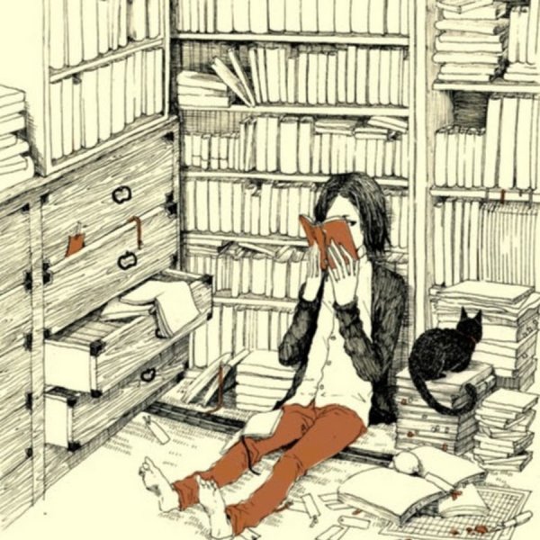 Чтение книг в библиотеке арт