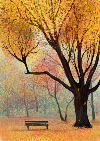 Осеннее дерево цветными карандашами