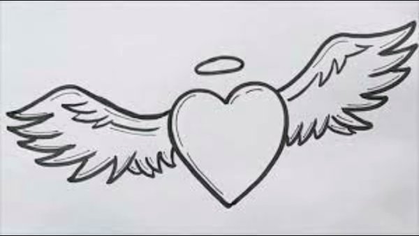 Сердце с крыльями карандашом