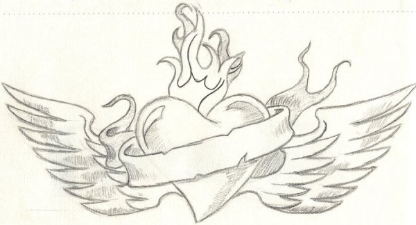 Рисунки карандашом сердечки с крыльями