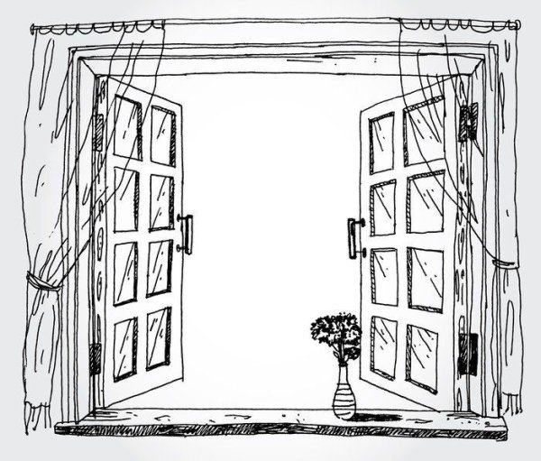 Рисование интерьера с открытым окном