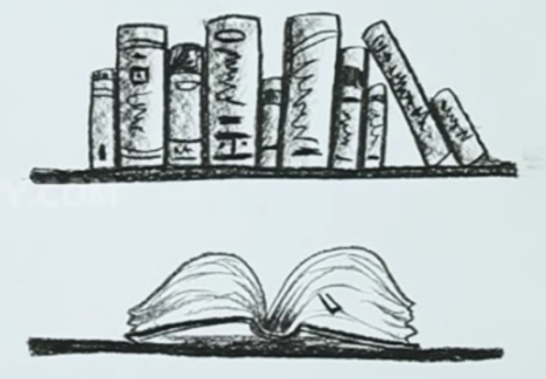 Нарисовать книги на полке