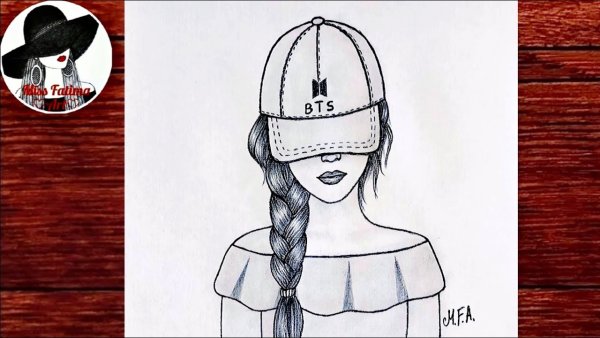 Рисунок девушка с кепкой легкий